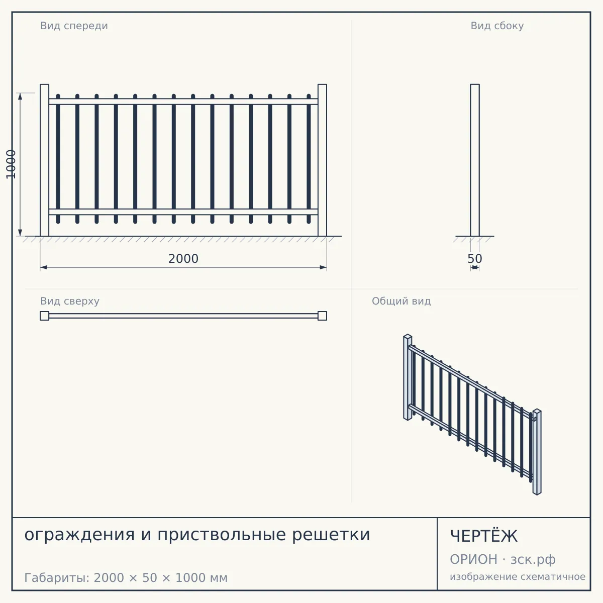 ограждения и приствольные решетки — чертёж